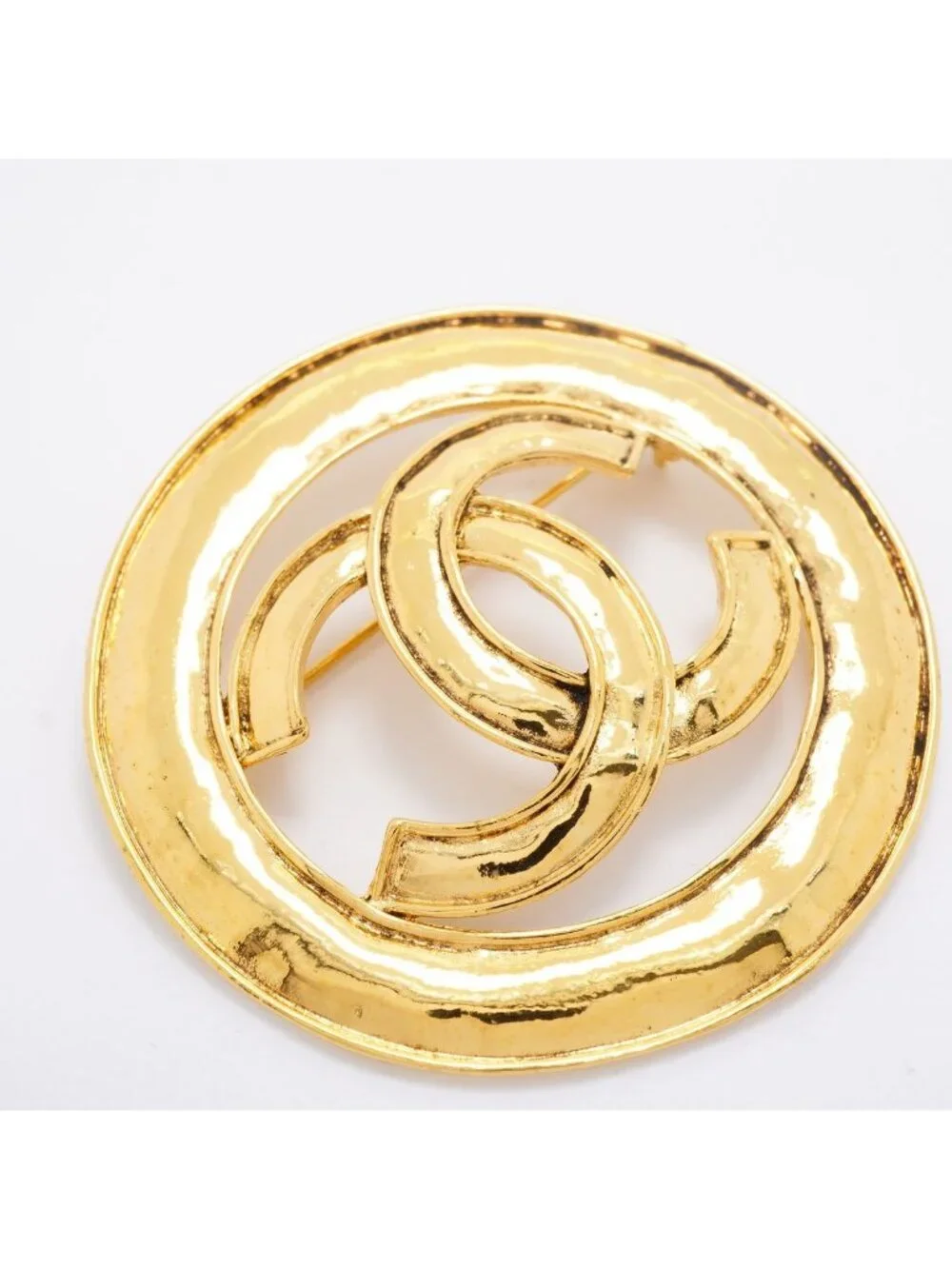 Chanel Brooch Vintage CC Logo Round Circle Gold Plated